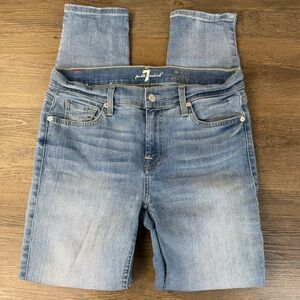 7 For All Mankind Women’s Mid Rise The Ankle Skinny Distressed Jeans, size 29